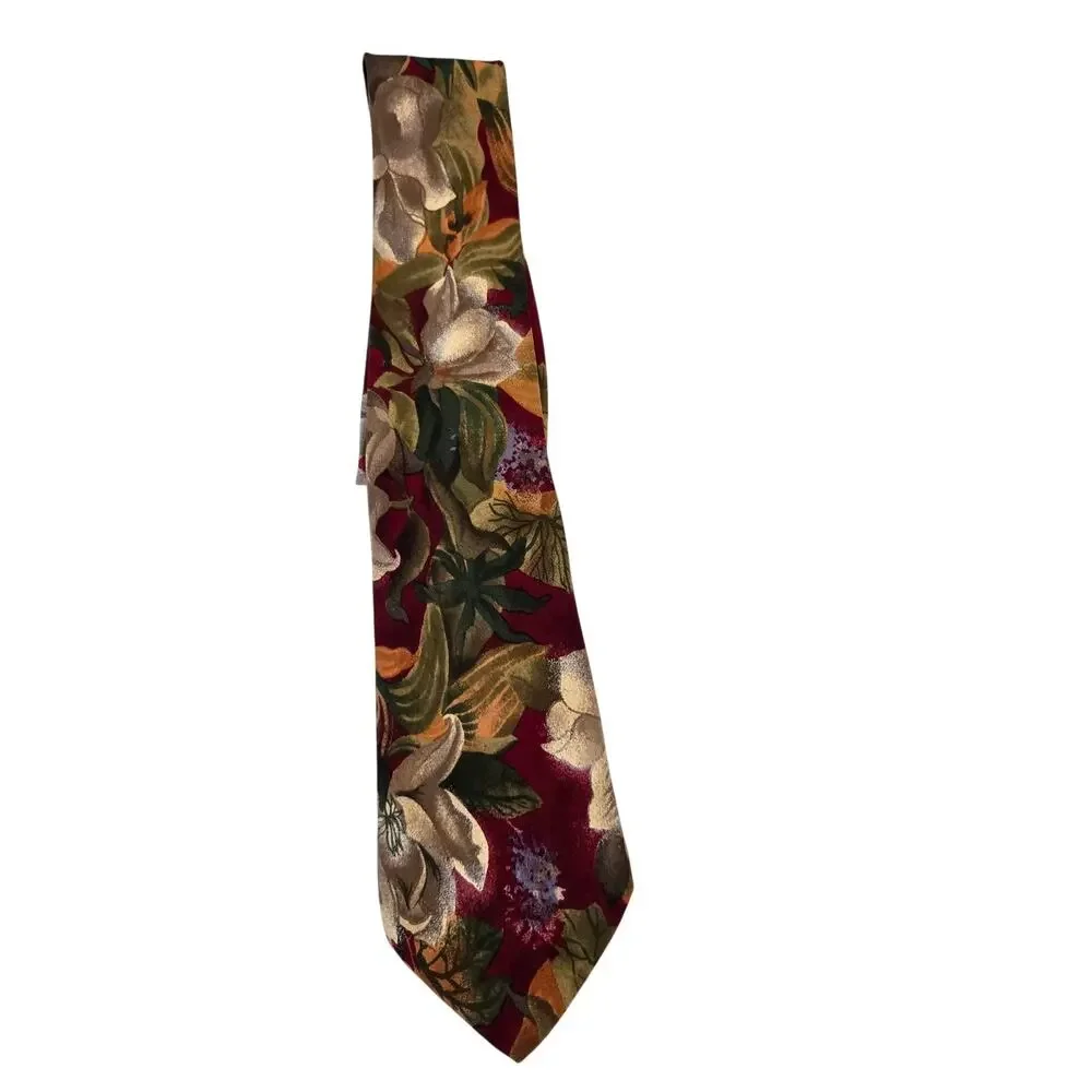 Vintage Hugo Boss 100% Silk Floral Botanical Necktie Fall Colors Made in Italy